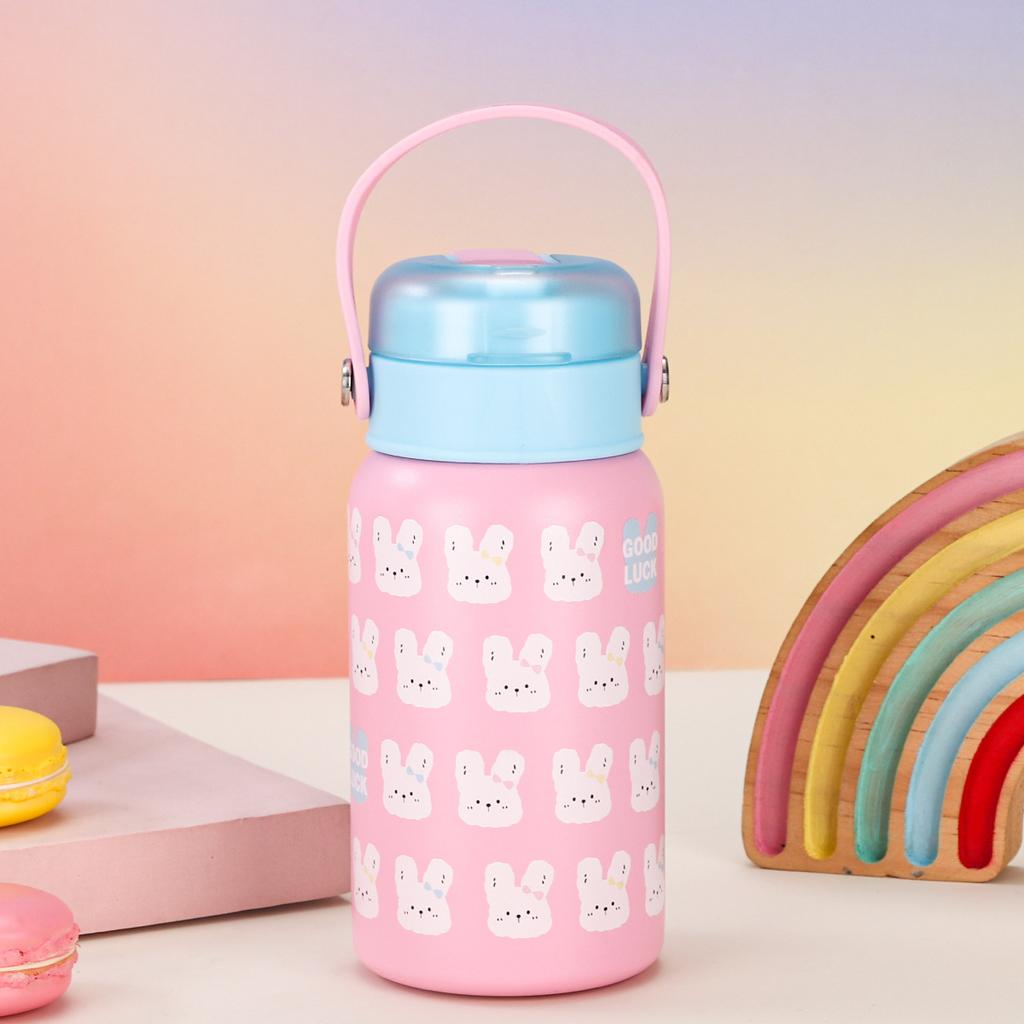 Cute 3D Printed Silicone Handle Water Cup Stainless Steel Vacuum Vacuum Cup Outdoor Portable Double Drink Cup