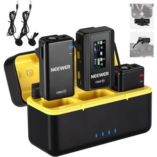 

NEEWER CM28 Wireless Lavalier Microphone with Charging Case and Two Mic Clips, One-Click Noise Reduction, 4GB Storage, 9 Hours of Uncompressed Audio R
