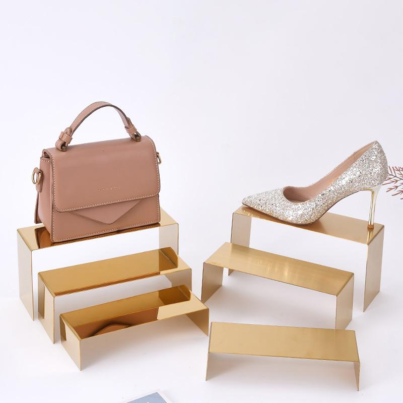 Metal Shoe Handbag Display Riser Stand Stainless Steel Shoe Bag Riser Holder Jewelry Display Riser Shelf Showcase Fixtures