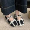 Fashion IPPEUM Mary Janes Shoes Women Winter Ballet Flats Buckle Plush Ballerinas Zapatos Mujer