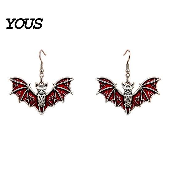Cool Niche Jewelry for Parties Gothic Bat Halloween Accessory, Vintage Punk Necklace, Viking Metal Vampire Theme Style Dangle Drop Earrings