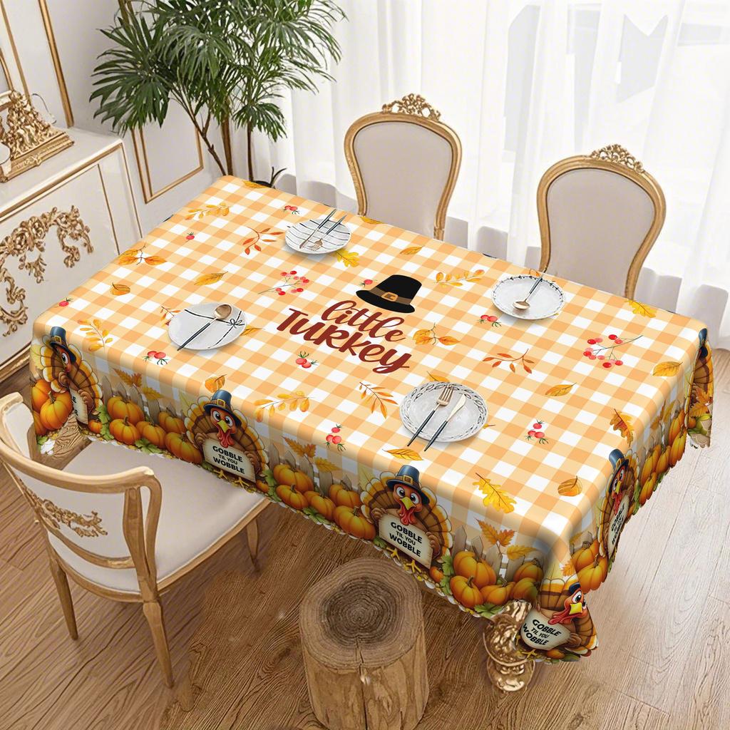 1 Herbst Thanksgiving Polyester Tischdecke Cartoon Truthahn, Kürbis und Sonnenblumenmuster, Rechteckige Tischdecke