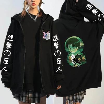 Žhavý Anime Attack On Titan Levi Grafický potisk Pánské s kapucí Ženy Manga Mikina na zip Mikina Harajuku Muž Neformální bunda na zip