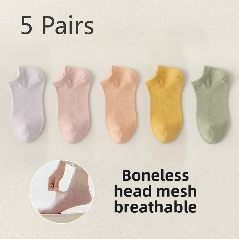 

5 пар женских летних носков из чистого хлопка, впитывающих пот, дышащих, сетчатых, без косточек, невидимых, дезодорирующих 5 Pairs