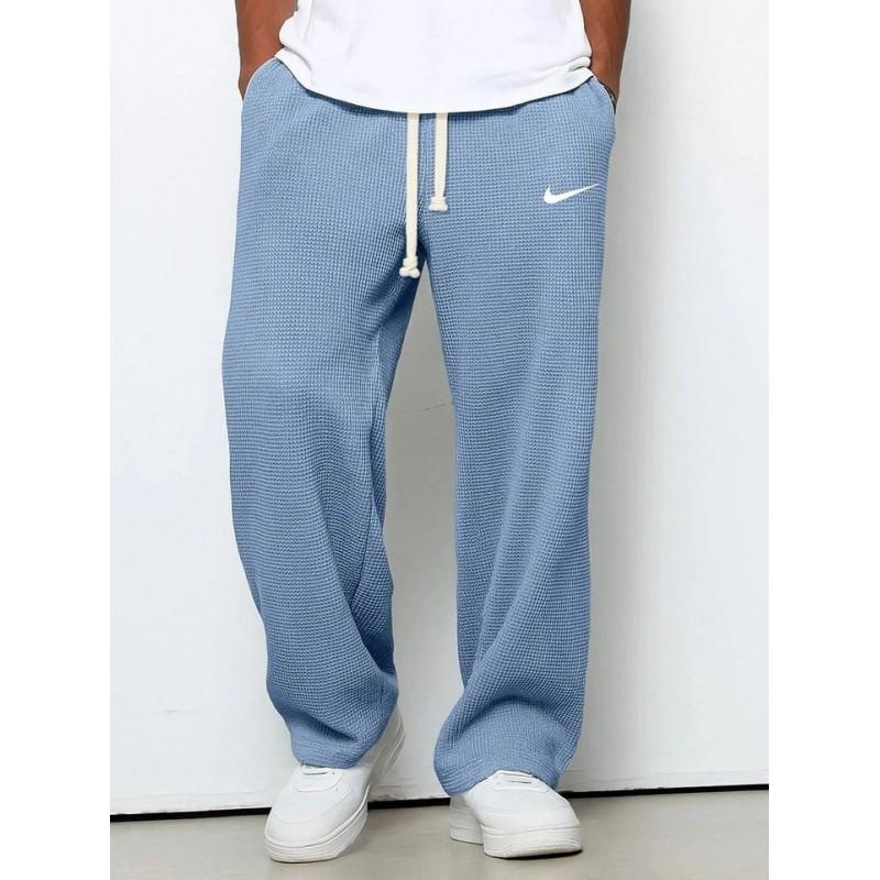 Mens Loose Waffle Knit Wide Leg Jogger Pants Casual Stretch Trousers Daily Wear