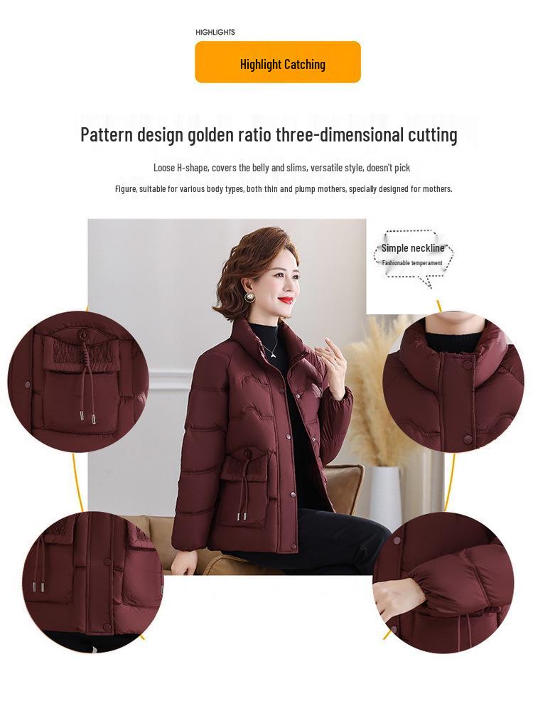 Warm Thickened Cotton-Padded Jacket for Women: Winter Fashion Coat for Middle-Aged & Elderly