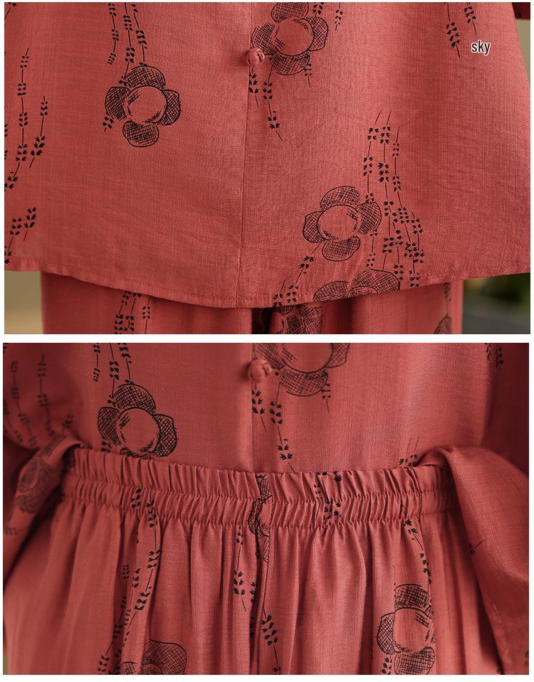 2026 Ethnic Style Tencel Linen Embroidery Women's Plus Size Summer Suit: Loose Slimming T-shirt + Pants Set