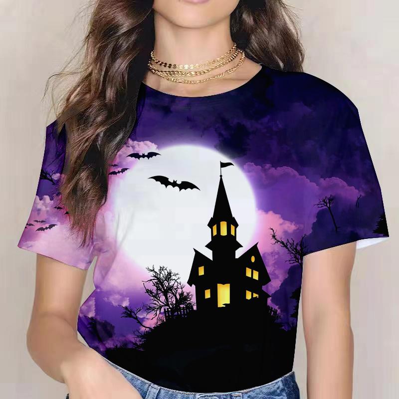 2021 Glad Halloween Dam T-shirt Mode Trendiga Kläder 3d-tryckt Pumpa Miko Polyester Rundhals Bekväm Topp Lös