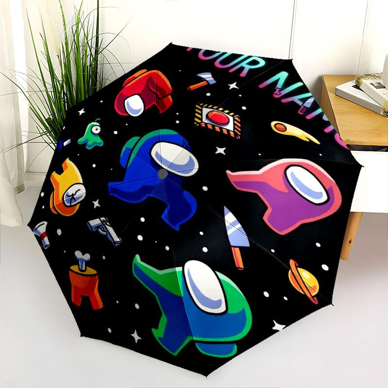 1 PC Automatic Folding Umbrella - Among Us Custom Name Pattern, Portable & Foldable Design with 8 Ribs, Christmas Birthday Gifts