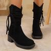 New Tassel Boots Retro Fashion Style Fashion Boots Thick Heel Long Tube Slim Look Stacked Middle Tube Boots