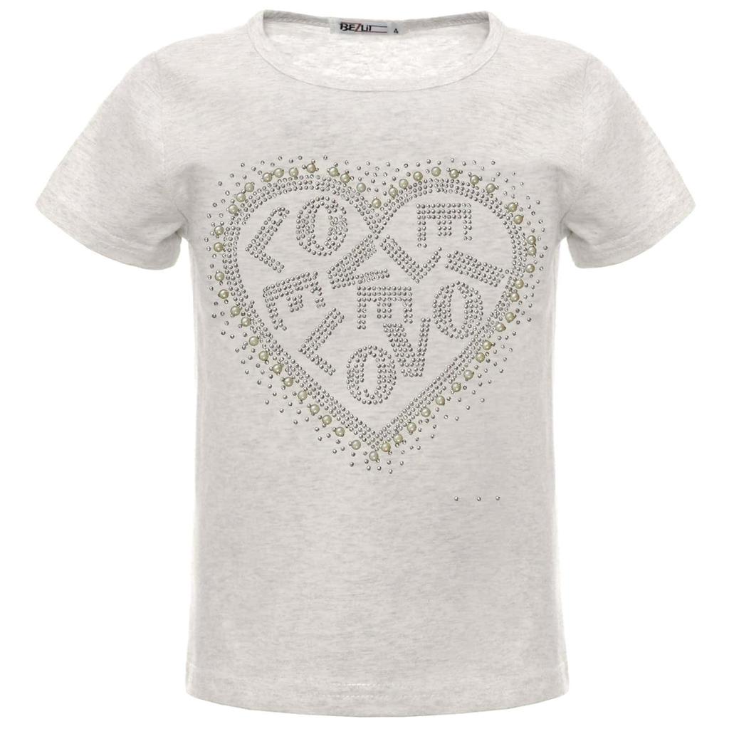 Mädchen Sommer Shirt mit Kunst-Perlen und Glitzersteinchen