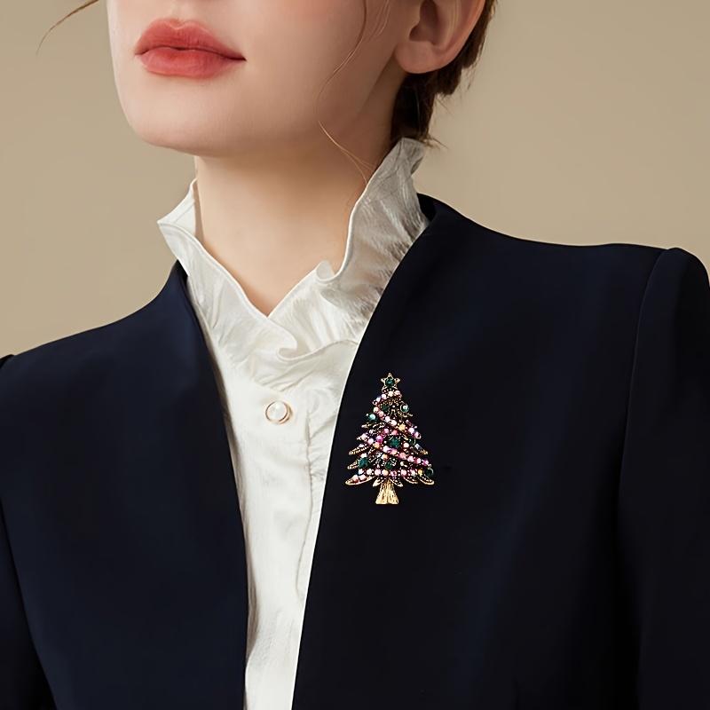 Sparkling Gemstone Xmas Tree Brooch. Golden Elegance for Dresses & Coats. Festive Year-Round Gift. Shop Now!
