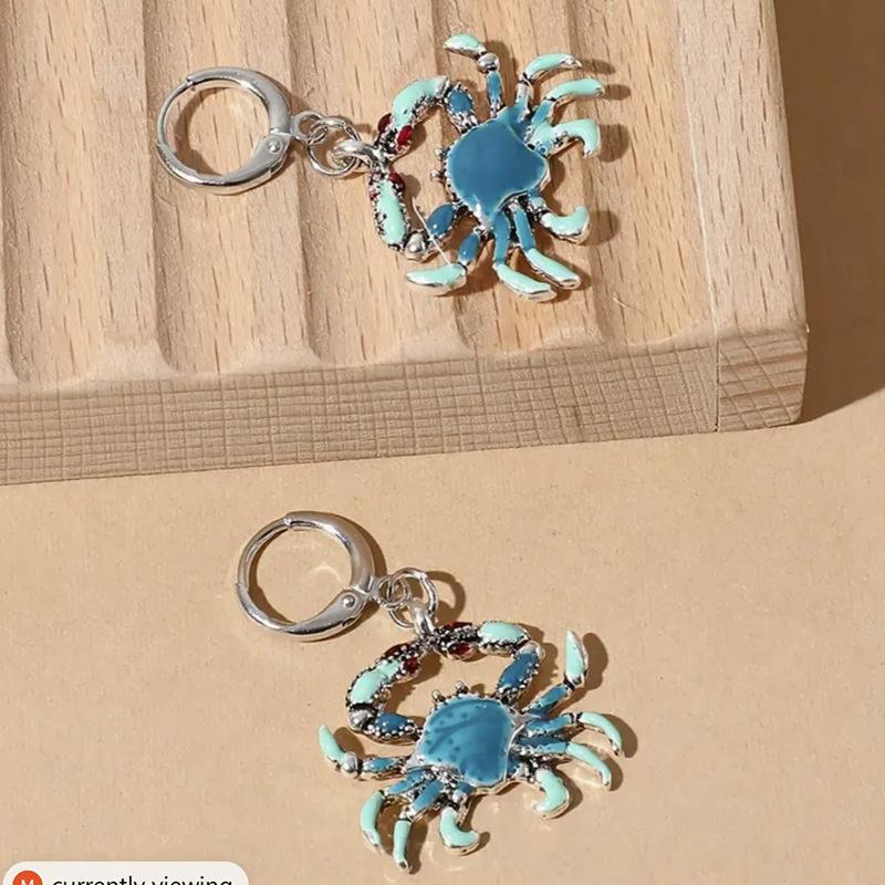 Pendientes Estilo Hawaiano Pendientes de Cangrejo Azul Ópalo Pendientes de Playa