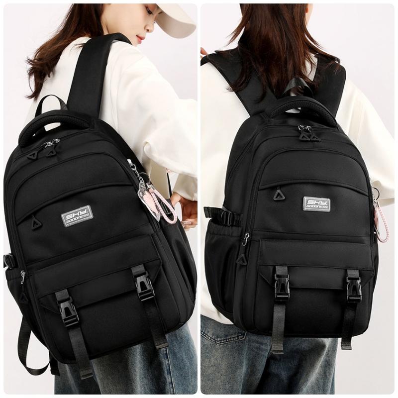Simple Solid Color Middle School Student Backpack Casual Large Capacity Travel Rucksacks Practical Multi-layer Pockets High School Girls School Bags