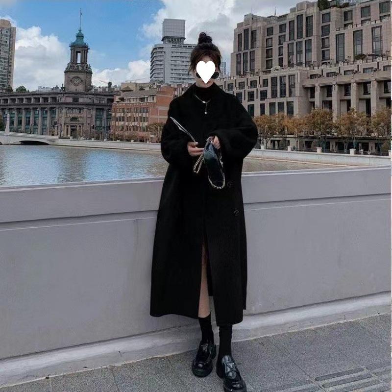 Anzugkragen Wollmantel Damen Lang Winter Neu Verdickt Hepburn-Stil Koreanisch Locker Wollmantel