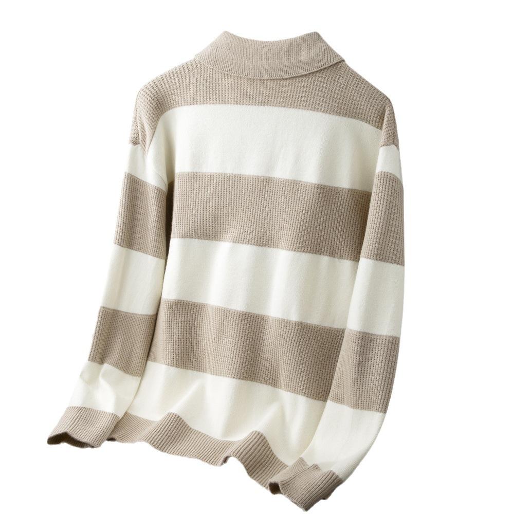 Podzimní A Zimní Pánské Pruhované Tričko s Dlouhým Rukávem Pohodlné Ležérní Klopa Módní Pánské Oblečení