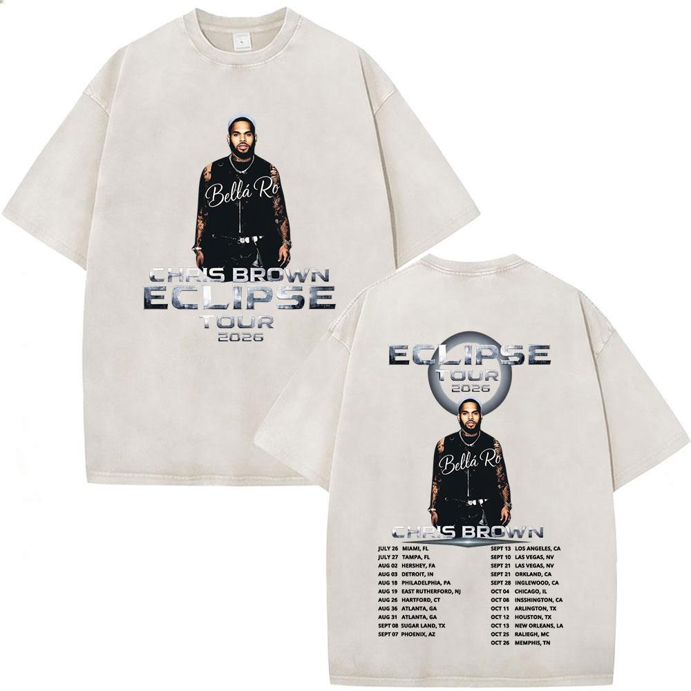 Rapper Chris Brown Eclipse Tour Merchandising Concerto Maglietta Lavata Vintage Regali per Fan Uomo Donna Moda Hip Hop Magliette Oversize
