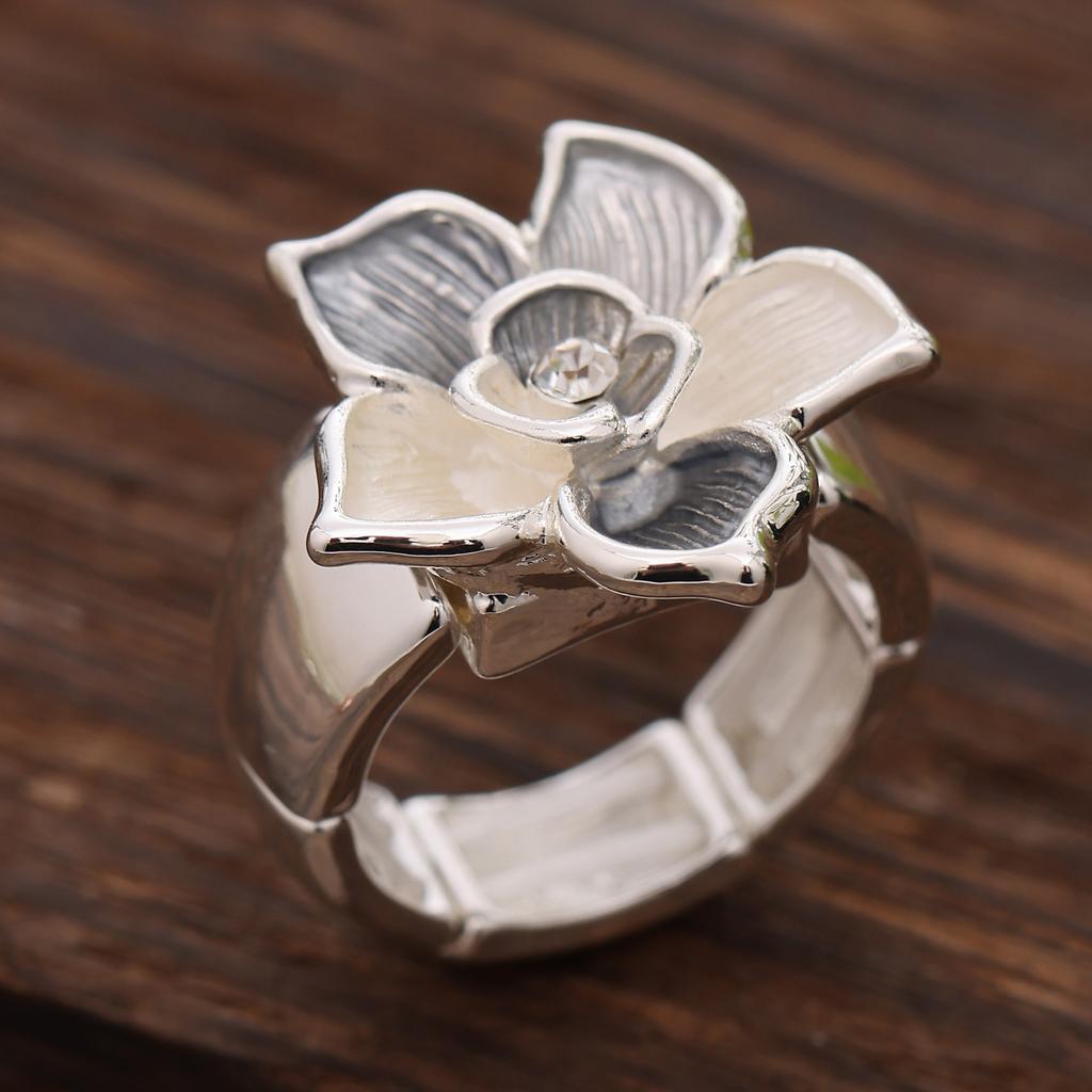 Enamel Geometric Flower Elastic Ring, Women's Fashion High-end Rose Alloy Ring