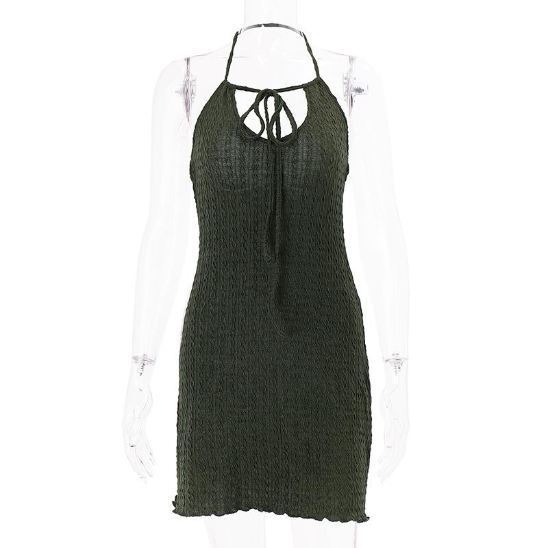 

Женское сексуальное мини-платье с бретелькой на шее и открытой спиной, женская облегающая клубная одежда, платья с запахом L зелёный