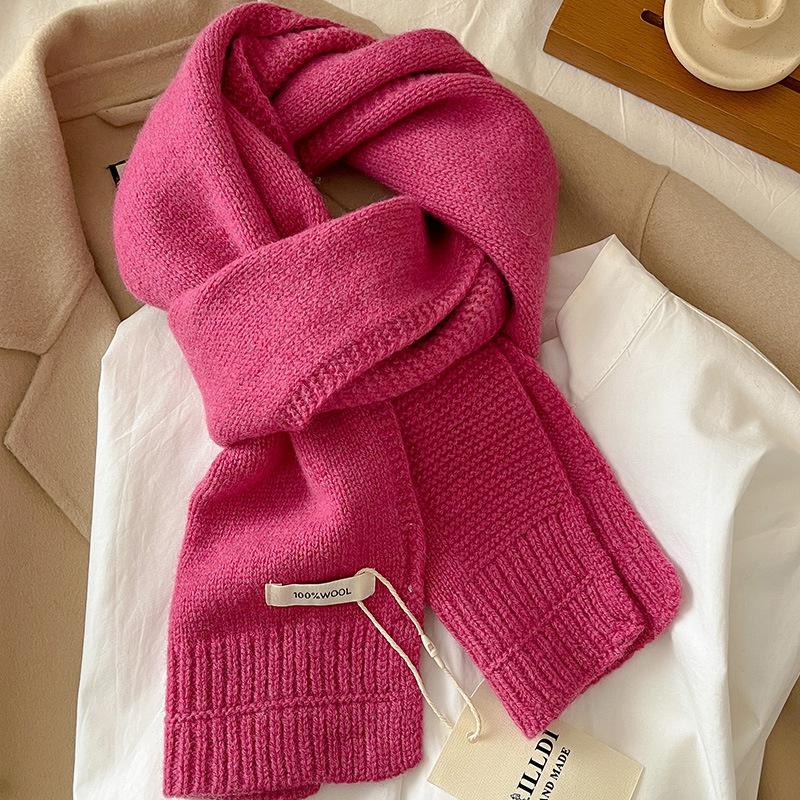 

Pure Wool Knitted Women Scarf Solid Color Korea Style Winter Warm Outdoor Scarves Tassel Shawls Pashmina Lady Wrap 20x155cm