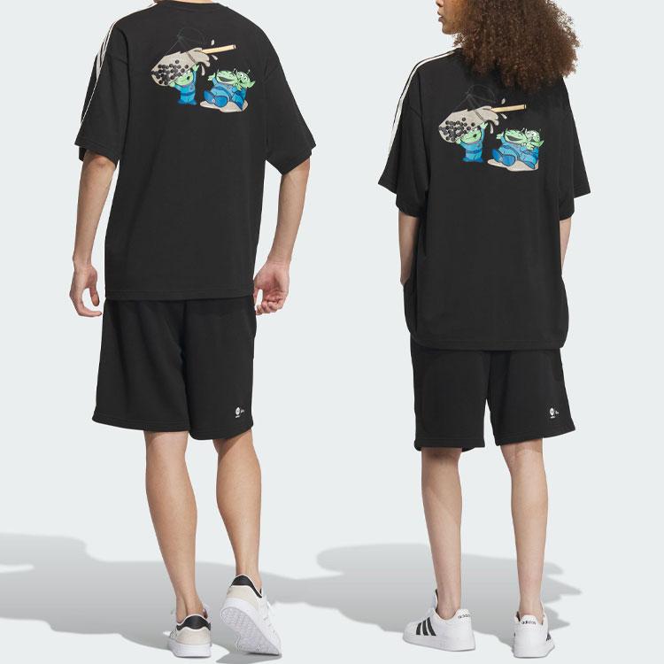 Adidas Neo X Disney Toy Story Casual Quarter-Stripe Cartoon Print Drawstring Shorts Men Bottoms Black IP9371