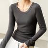 Women's Long Sleeve Cotton U-Neck T-Shirt – Autumn 2025 Collection, Loose Fit, Slimming, High-End Base Top