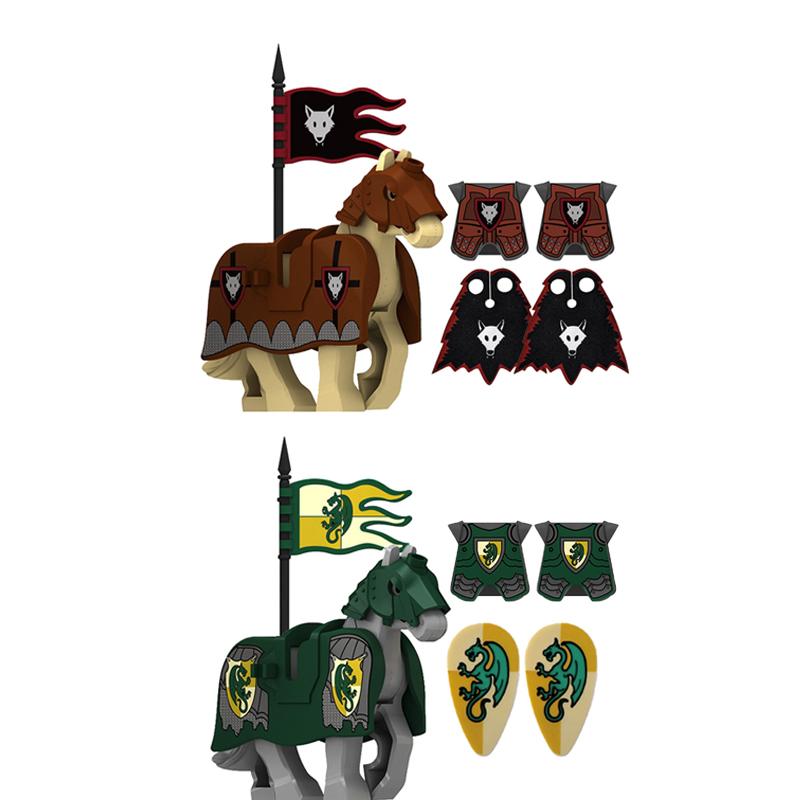 Military Building Blocks Medieval Solider Knights Accessories Shoulder Armor Model Vest Mount Flag Shield Horse Sword Bricks MOC