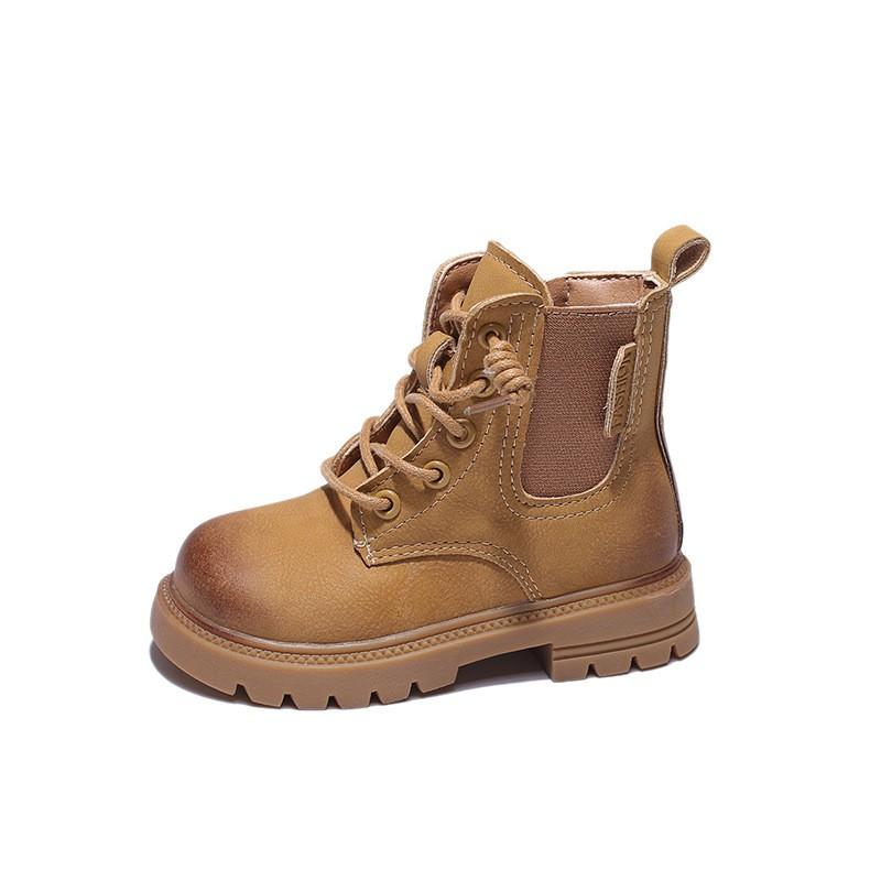 Kids Girls Boys Leatherette Martin Boots Winter Anti-Slip Soft Sole Mid-Calf British Style