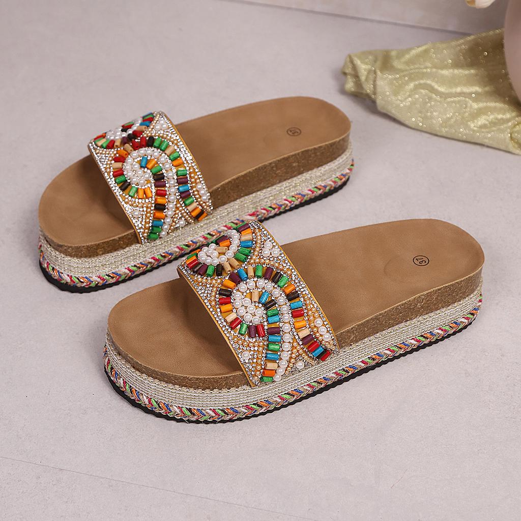 Damen Pantoffeln Plateau Sommerschuhe für Damen 2026 Neue Strand Sandalen Lässige Sandalen Bohemian Handgemachte Pantoffeln Damen Schlappen Damen