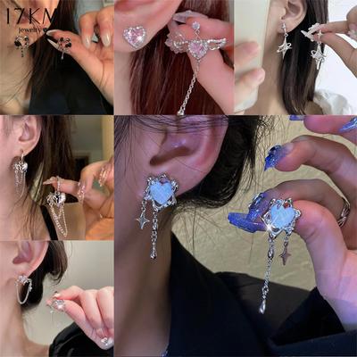 Koreaanse Zilverkleur Lange Kwast Hart Hangende Oorbellen voor Vrouwen Tieners Zoet Cool Ster Hanger Druppel Oorbel Sieraden Accessoire