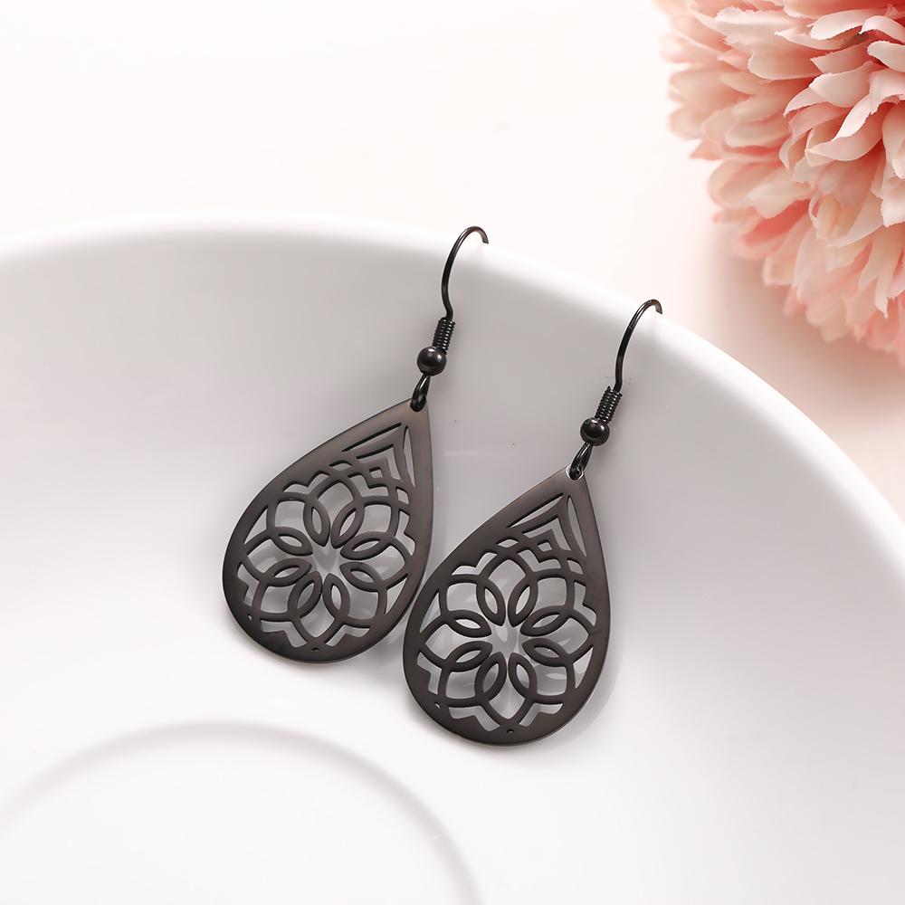 Vintage Hohl Damen Blume Ohrringe Schmuck Edelstahl Wassertropfenform Geometrisch Ohrring