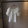2025 Summer Korean Sweet Ruffle Tie-Up Bubble Sleeve Women's Top