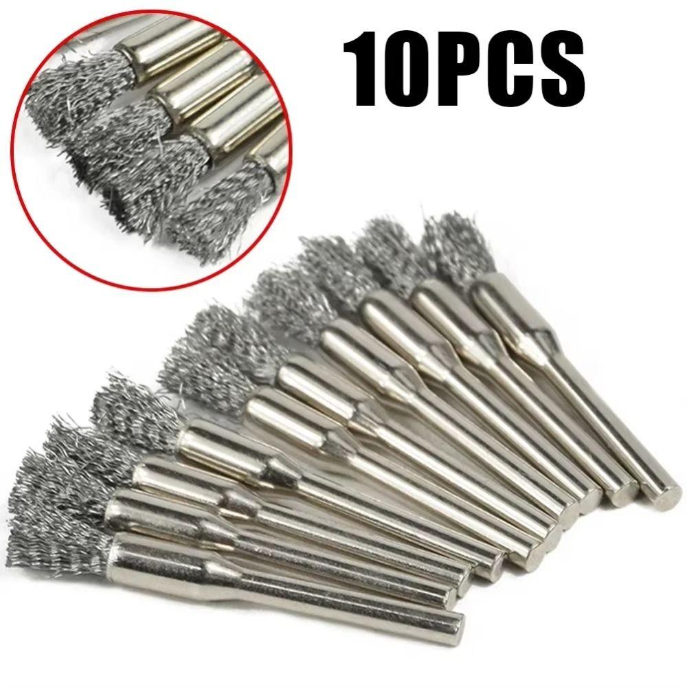 10Pcs Stainless Steel Wire Brushes Mold Cleaning 3mm Shank Remove Rust Polishing Brush Polishing Work Rotary