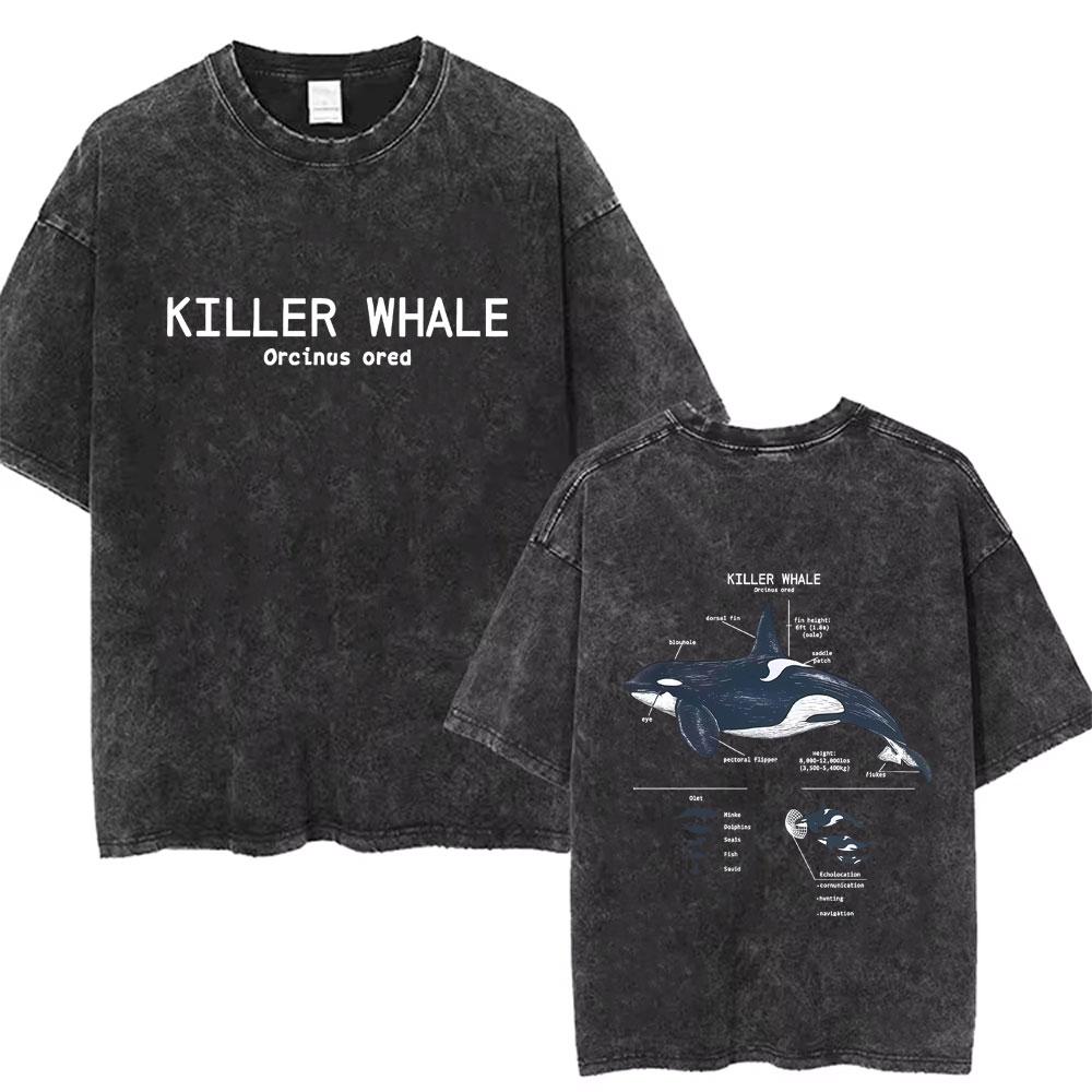 Marine Animals Humpback Whale Anatomy Vintage Washed Tshirt Men Women Fashion Casual Oversized T Shirts Male Soft Cotton Tshirt