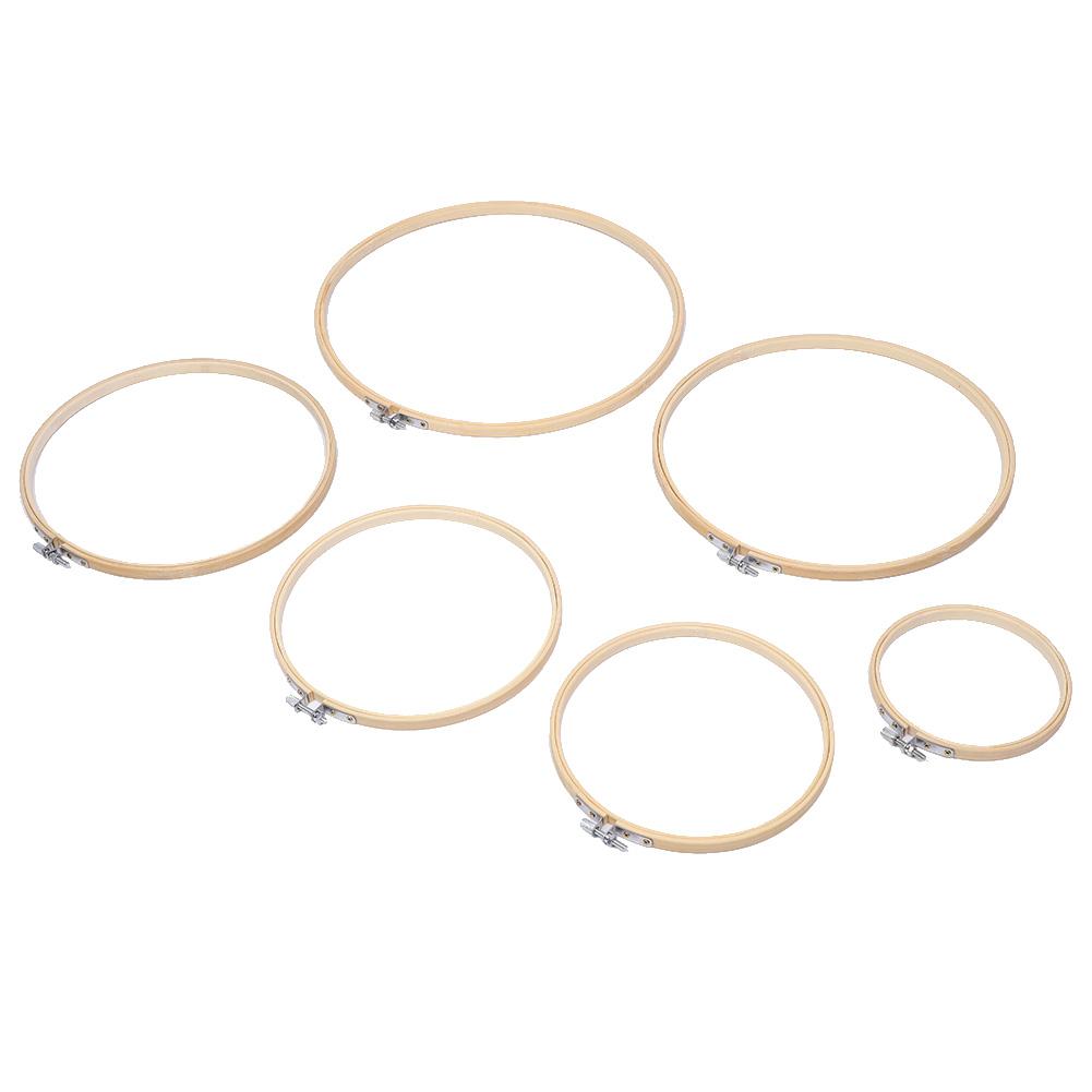 6Pcs Embroidery Hoops Circle CrossStitch Hoop Ring Wooden Frame CreamColoured DIY Tools