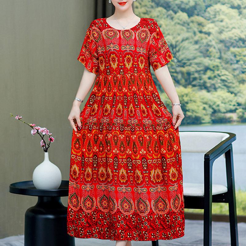 Damenkleid, Sommer, Vintage-Kleidung, lässig, kurzärmelig, langes Kleid für Damen, Sommer-Outfit