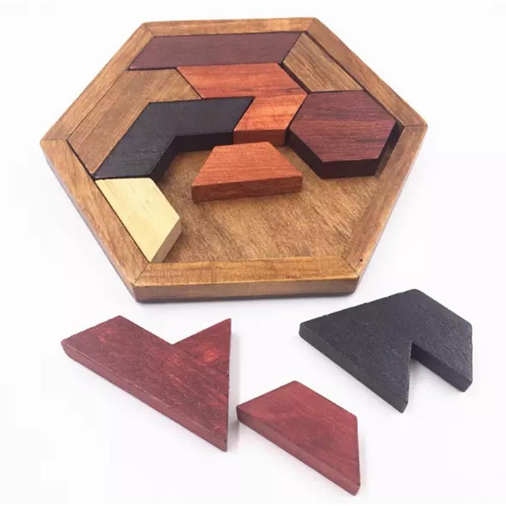 Puzzle Game Wooden Geometric Shape Educational Toys IQ Brain Teaser Puzzles Board Tangram Board