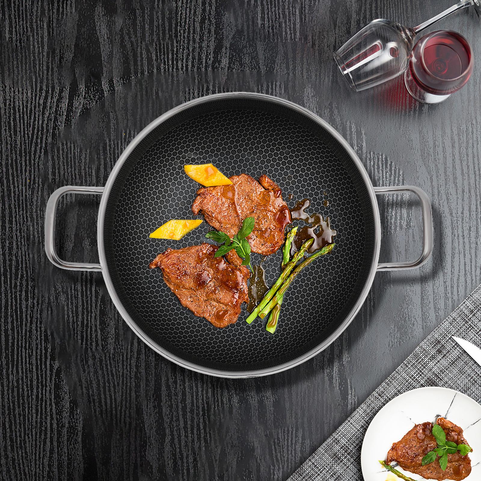 

32cm 316 Stainless Steel Frying Pan W/ Lid, Non Stick Skillet, Induction Compatible Cookware, Modern 12.59in Diameter Round Pan срібний