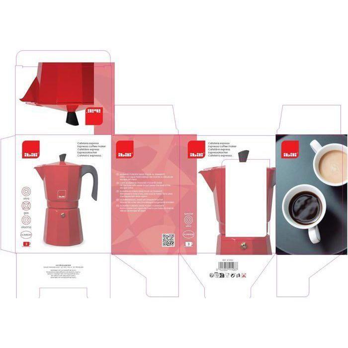 Espressokocher - IBILI - Bahia - Rot - 3 Tassen - Aluminium