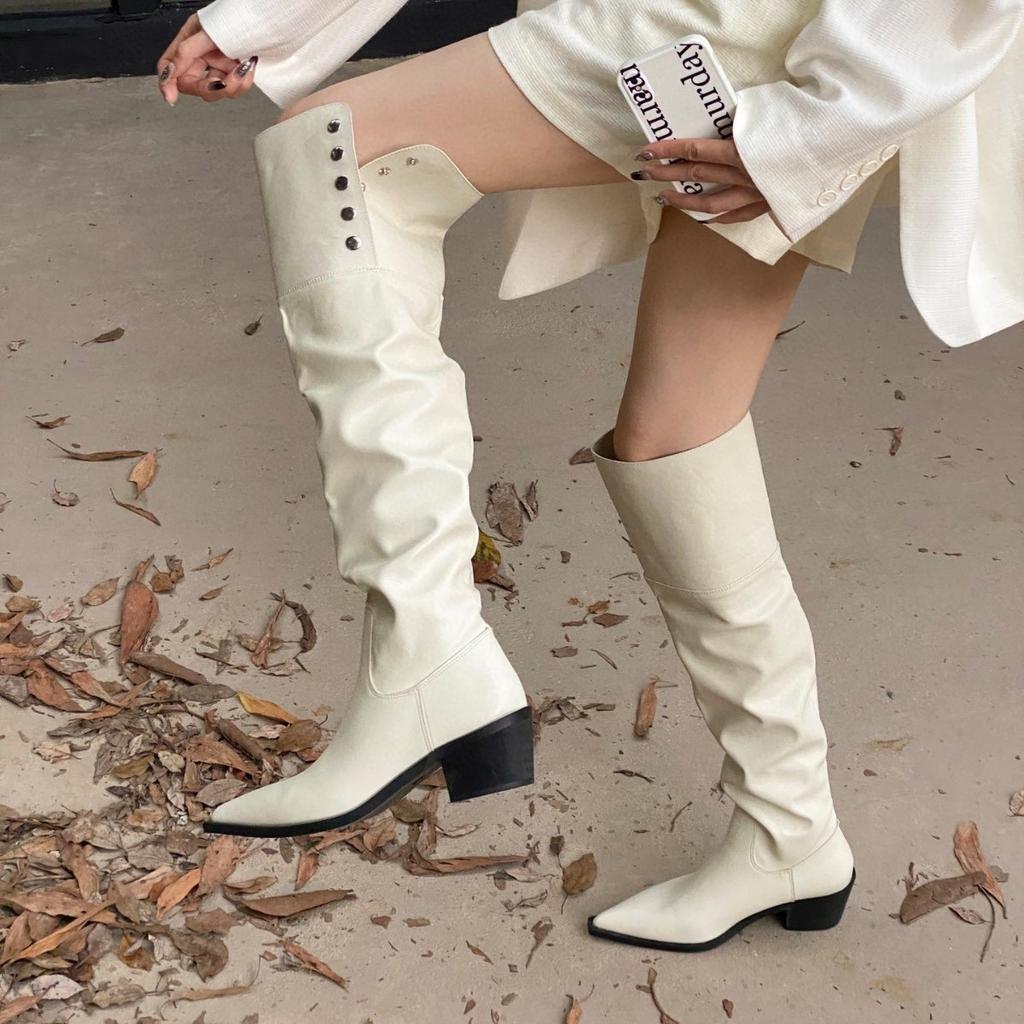 2025 New Over-the-knee Boots Women's Niche Design Two-wear Stacking Boots High Knight Boots Thick Heel Western Cowboy Boots