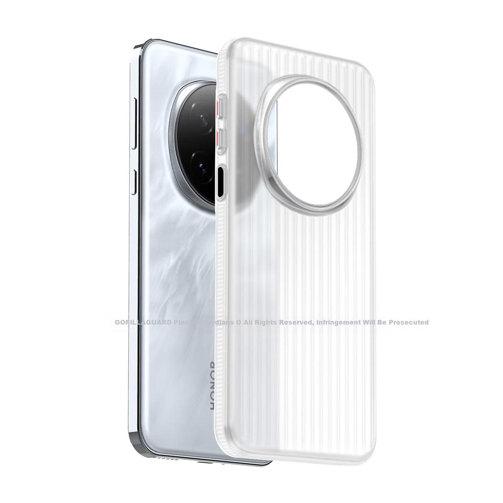Premium Feel Case for Honor Magic7 Pro, Corrugated Phone Case, Anti-Fingerprint, Ultra-Thin Suitcase Striped Frosted Transparent, Simple White