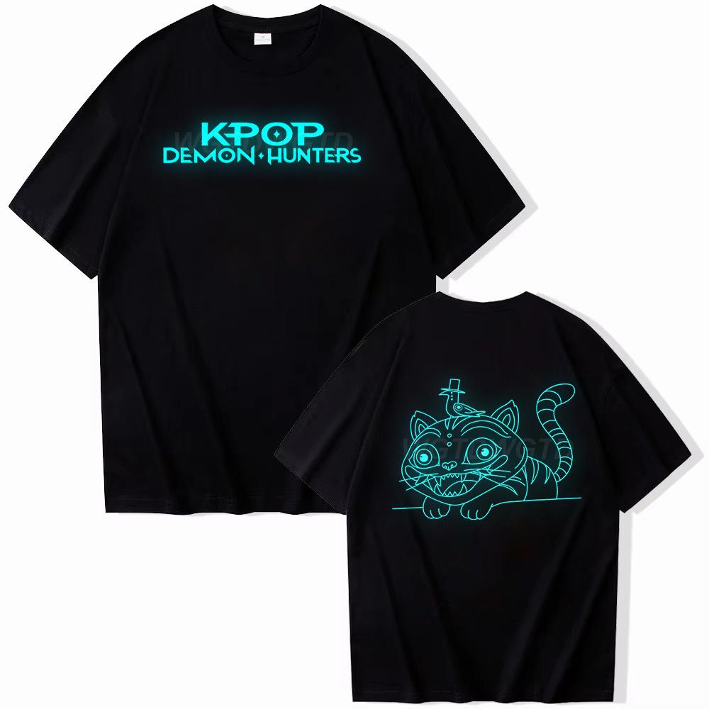 T-shirt da donna KPop Demon Hunters Witch Hunter Scollo a girocollo Manica corta Top ampio Maglietta in cotone