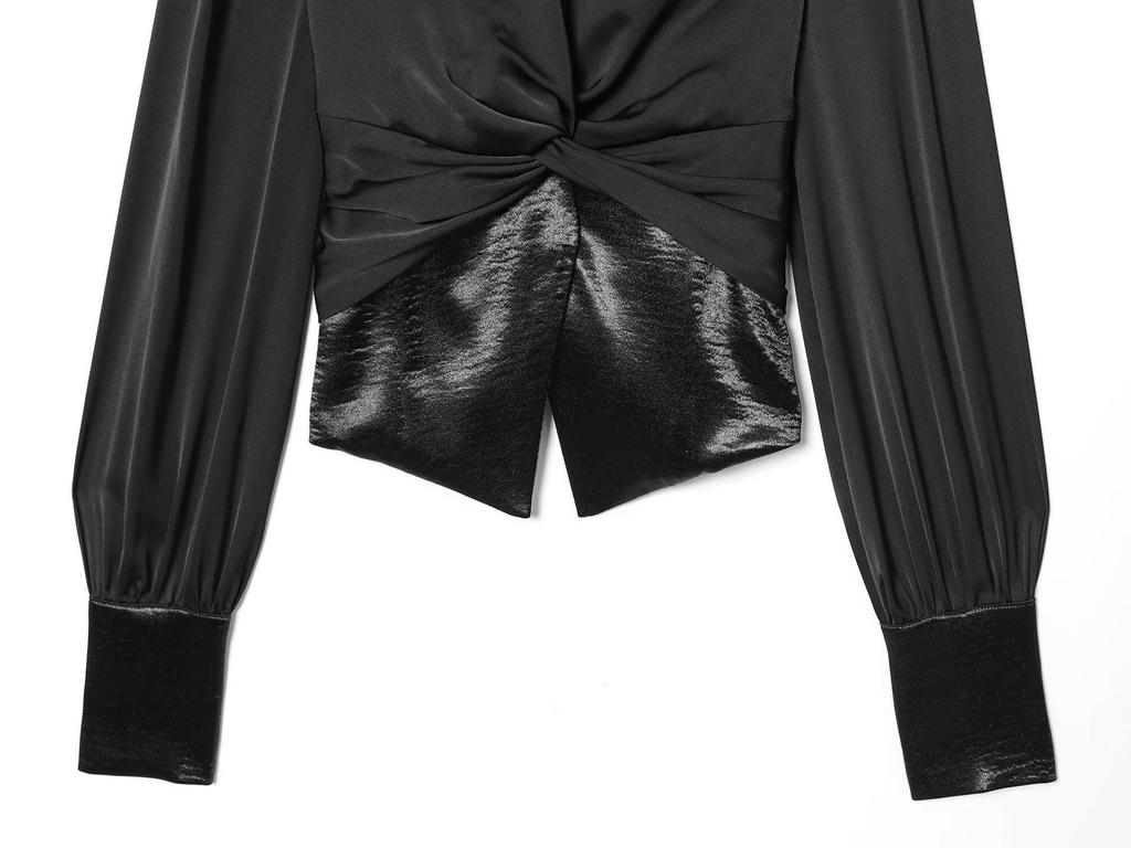European-American Women's Fashion V-neck Halter Waist-Cinching Patchwork Long-Sleeve Shirt