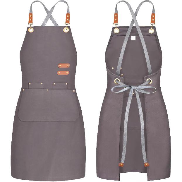 chef apron bib tool apron for man woman cross back straps with 4 pockets for kitchen cooking gardening baking working