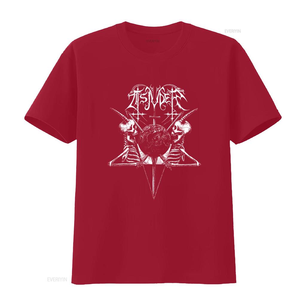 TSJUDER Demonic Supremacy Gothic Skull Cross T Shirt for Rock Punk Style vintage Washed Soft Casual Comfortable Stretched