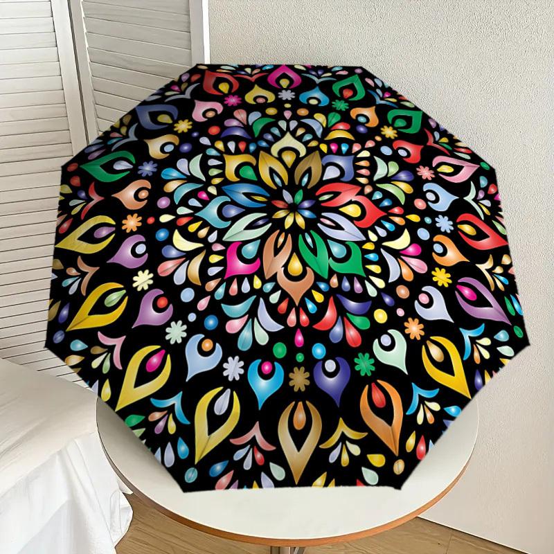 

1pc Colorful Mandala Pattern Automatic Folding Umbrella, Heavy-Duty 8-Rib Construction, Perfect for Everyday yy251114153