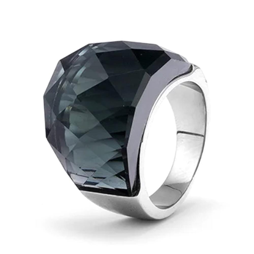 Titanium Steel Bold Gradient Ring Semi-Transparent Multi-Color Zircon Jewelry Edgy Stackable Everyday Accessories