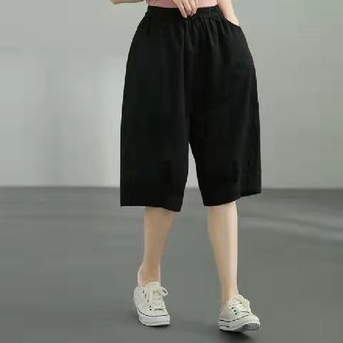 

Жіночі літні вільні повсякденні штани-кюлоти з широкими штанинами, студентські однотонні повсякденні прямі штани із середньою посадкою XS