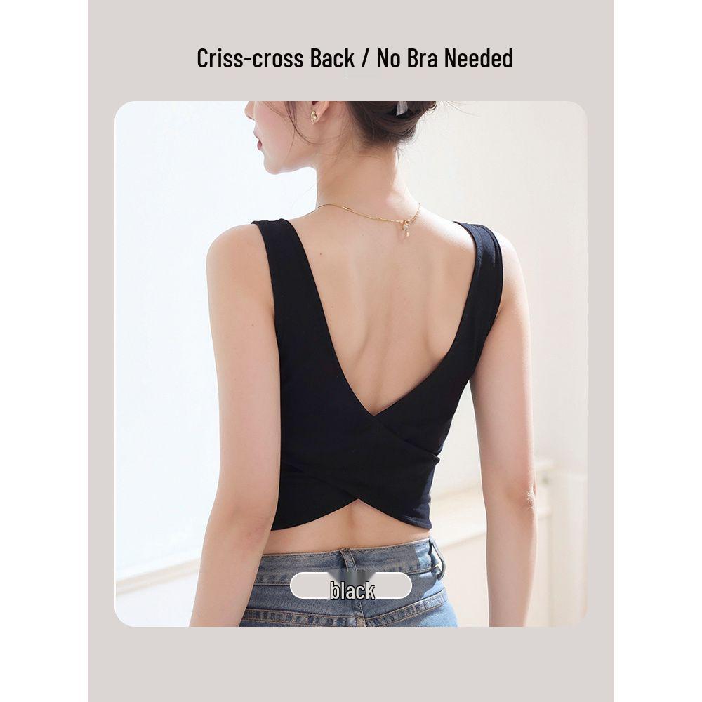 Черный топ-бра на перекрестных бретелях с подушечками на груди - Тонкий топ на бретелях M (88-105 lbs) чёрный