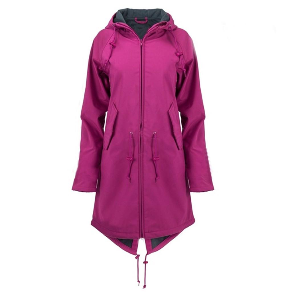 Buy Outdoor Women's Solid Rain Coat Jacket Hoodie Waterproof Overcoat Windproof Long Coats at
